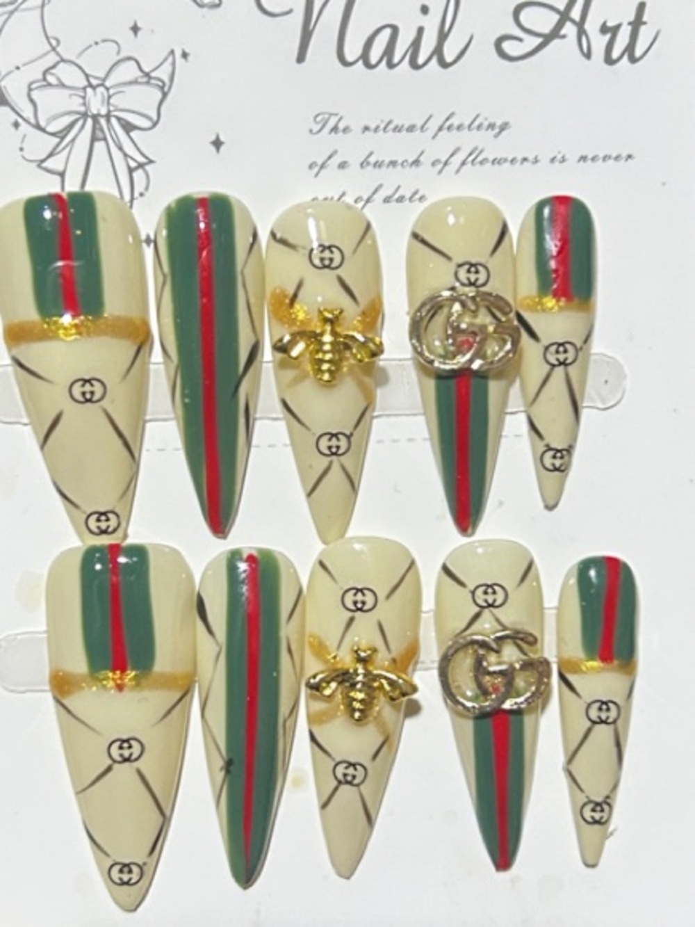Gucci Nail Art Press-On Set GG with Green & Red Stripe Accents